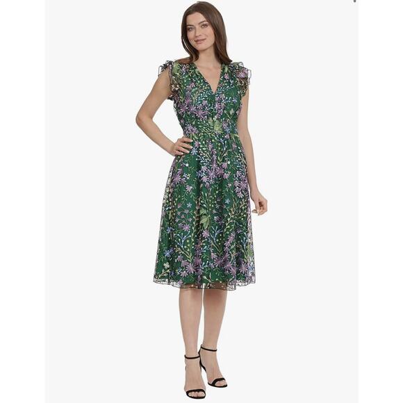 Maggy London Floral Embroidered Mesh Dress Size 14 | Garden Party Wedding - Picture 1 of 6